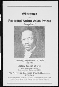 Obsequies of Reverend Arthur Altas Peters, Victory Baptist Church, Sept. 30, 1975