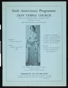 Zion Temple Church, 6th anniversary program, 1946