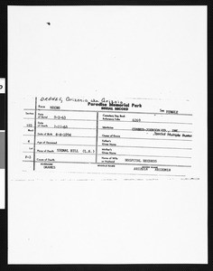 Burial Record of Arizonia