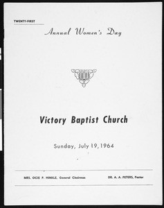 Program for 21st Annual Women's Day, Victory Baptist Church, 1964