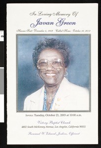 In Loving Memory of Javan Green, Victory Baptist Church, 2003