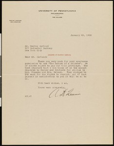 Arthur Hobson Quinn, letter, 1929-01-28, to Hamlin Garland