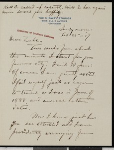 Lorado Taft, letter, 1917-02-25, to Zulime Garland