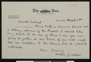 Willis John Abbot, letter, 1917-03-02, to Hamlin Garland