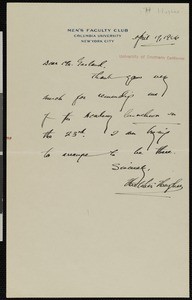 Hatcher Hughes, letter, 1926-04-19, to Hamlin Garland