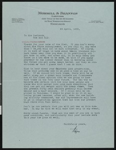 Angus Roy Shannon, letter, 1920-04-29, to Hamlin Garland — Calisphere