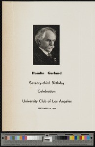 Hamlin Garland seventy-third birthday celebration, menu, 1933