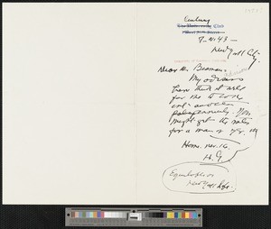 Hamlin Garland, letter, 1938?, to A. Gaylord Beaman