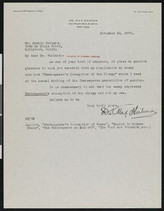 Max Huhner, letter, 1937-11-23, to Hamlin Garland