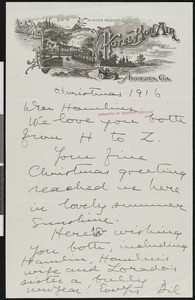 William Lyon Phelps, letter, 1916-12-25, to Hamlin & Zulime Garland