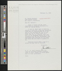 Zara Witkin, letter, 1940-02-21, to Hamlin Garland