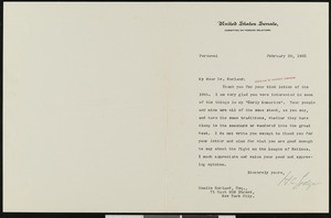 Henry Cabot Lodge, letter, 1922-02-20, to Hamlin Garland