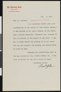 Royal Jenkins Davis, letter, 1917-11-08, to Hamlin Garland