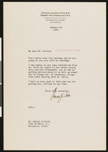 Donald Jackson Frick, letter, 1932-01-26, to Hamlin Garland — Calisphere