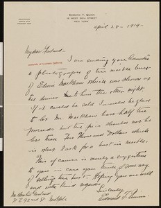 Edmond T. Quinn, letter, 1919-04-28, to Hamlin Garland