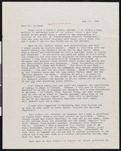 Percival D. Perkins, letter, 1936-08-31, to Hamlin Garland