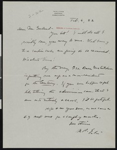 Walter Prichard Eaton, letter, 1922-02-06, to Hamlin Garland