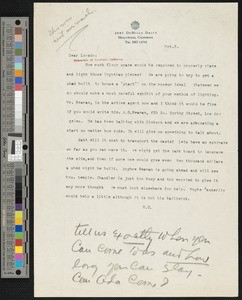 Hamlin Garland, letter, to Lorado Zodac Taft