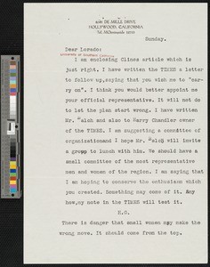 Hamlin Garland, letter, to Lorado Zodac Taft