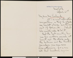Theophil Mitchell Prudden, letter, to Hamlin Garland