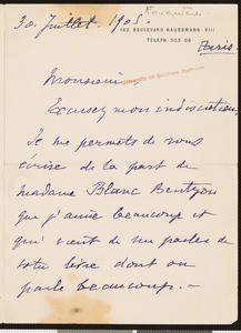 Andre de Fouquieres, letter, 1905-07-30, to Hamlin Garland