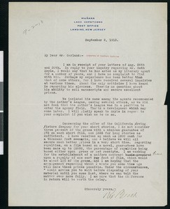 Rex Beach, letter, 1913-09-02, to Hamlin Garland