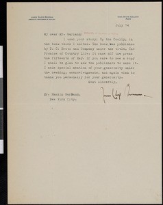 James Cloyd Bowman, letter, to Hamlin Garland