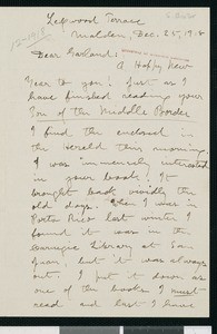 Sylvester Baxter, letter, 1918-12-25, to Hamlin Garland