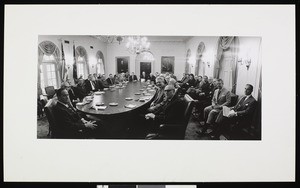 Richard Nixon and Congressional leaders in Roosevelt Room