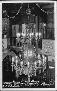 Magnificent imported hand wrought chandelier, living room, Scotty's Castle, California