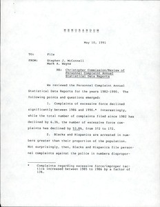 Review of personnel complaint annual statistical data reports, 1991-05-10