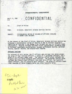 10.30. IC on LAPD / general counsel - psychological reviews, 1991 Apr. 11 - May 29