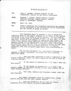 Generic questions for witnesses regarding the chapter on the structure of the LA Police Commission and the Office of the Chief of Police, 1991-04-26