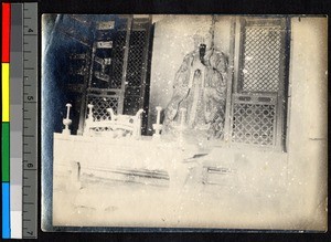 Statue in temple interior, Shaoxing, Zhejiang, China, ca.1930-1940