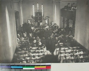 Louise Heimbeck's funeral in Antsirabe Church, Antsirabe, Madagascar, 1919