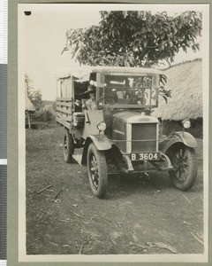 Mr Cobb in the mission lorry, Chogoria, Kenya, ca.1925