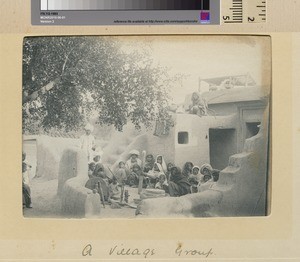 Group of villagers outside a house, Punjab, ca.1890