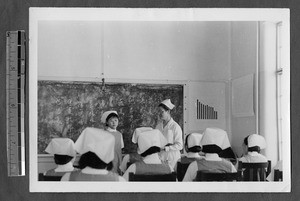 Nursing students in nutrition class, Jinan, Shandong, China, 1941