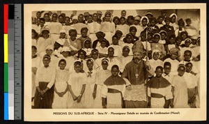 Bishop sitting with gathered confirmands, South Africa, ca.1920-1940