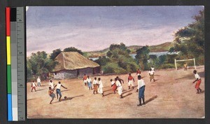 Boys playing football, Malawi, ca.1920-1940