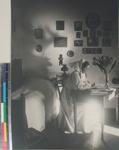 Trine Christiane Müller in her room at Mangarivotra, Antsirabe, Madagascar, 1916