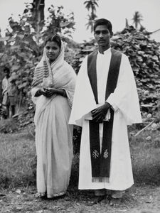 East Jeypore, Orissa, India. Rev. Bancha Nidhi Mohanty and his wife Esther on the ordination da