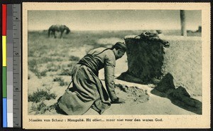 Offering at stone altar, Mongolia, China, ca.1920-1940