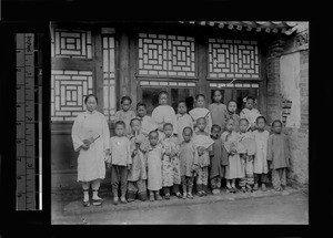 Students and teacher of Tartar City Day School, Beijing, China, ca.1902