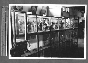 Display of world cultures, Whitewright Institute, Jinan, Shandong, China, 1947