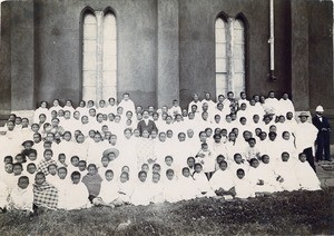 Malagasy people in front of a church, in Madagascar