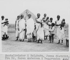 Santal women at Rolghutu, Joema District, North India. At the back: Missionary Karen Andersen