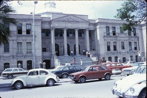 City street and large building