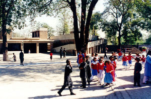 Pakistan, Peshawar Diocese, 1995. The Mardan Church School, with children at the schoolyard