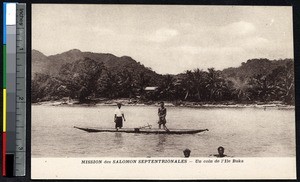 Men standing in a boat near Buka Island, Papua New Guinea, ca.1900-1930